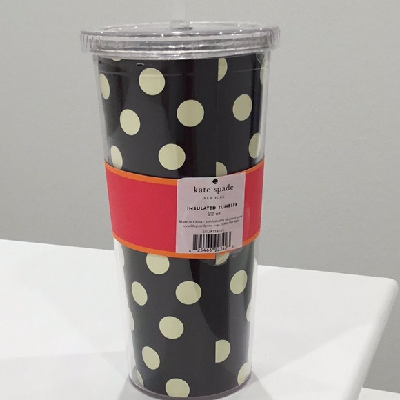 New Kate Spade New York 22 oz Insulated Tumbler black and white spots - Picture 3 of 4